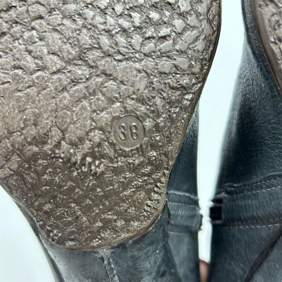 Women's Blue Gray Leather Heeled Ankle Boots Size 38 Bow Detail Ruched - Picture 11 of 14